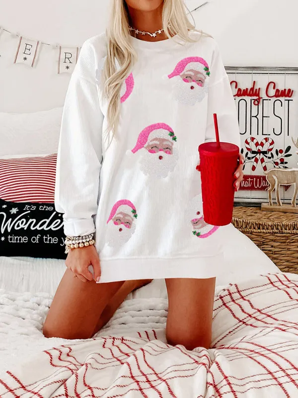 Trendy Christmas Santa Sweater with Sequin Details for Women