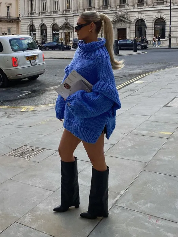 Trendy High Neck Sweater with Ruffle Hem