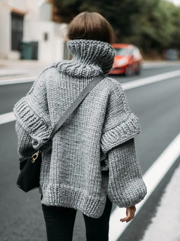 Trendy High Neck Sweater with Ruffle Hem