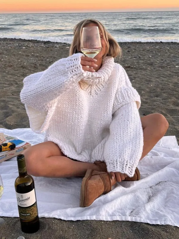 Trendy High Neck Sweater with Ruffle Hem