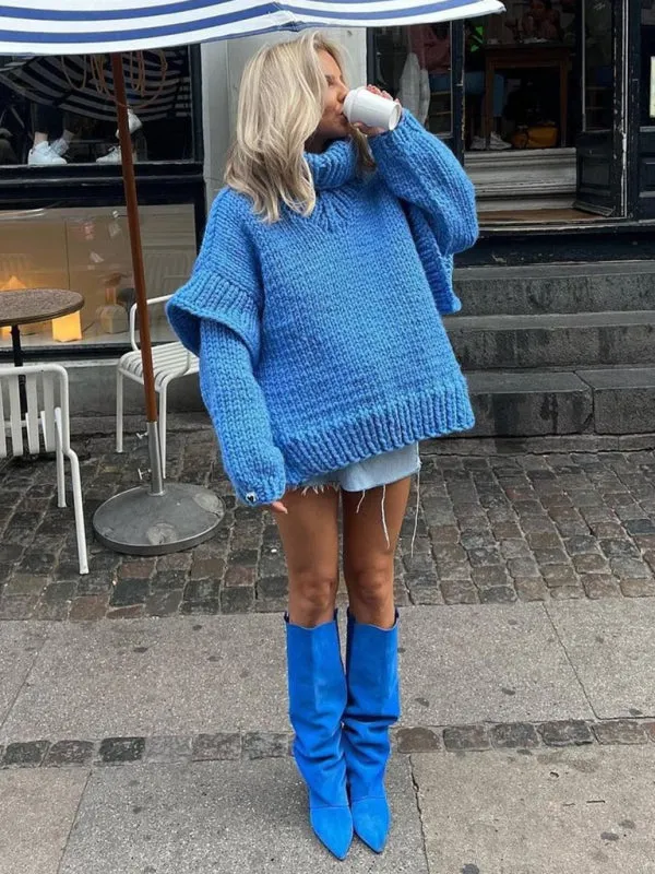 Trendy High Neck Sweater with Ruffle Hem