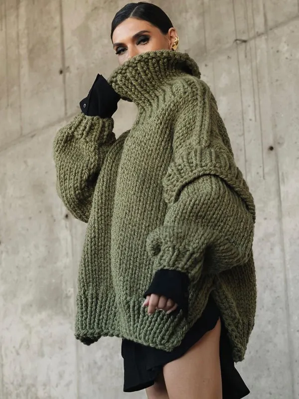 Trendy High Neck Sweater with Ruffle Hem