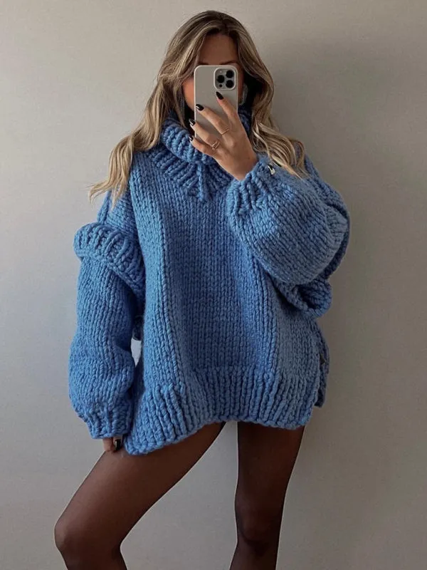 Trendy High Neck Sweater with Ruffle Hem