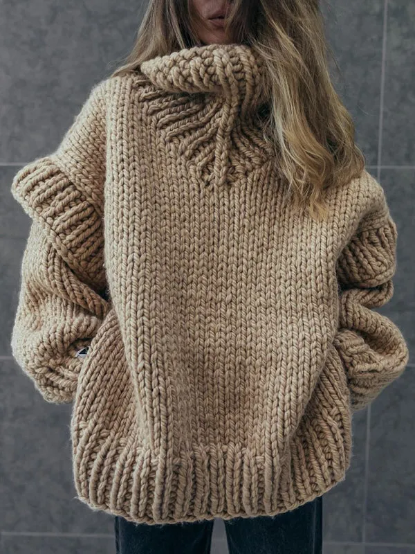 Trendy High Neck Sweater with Ruffle Hem