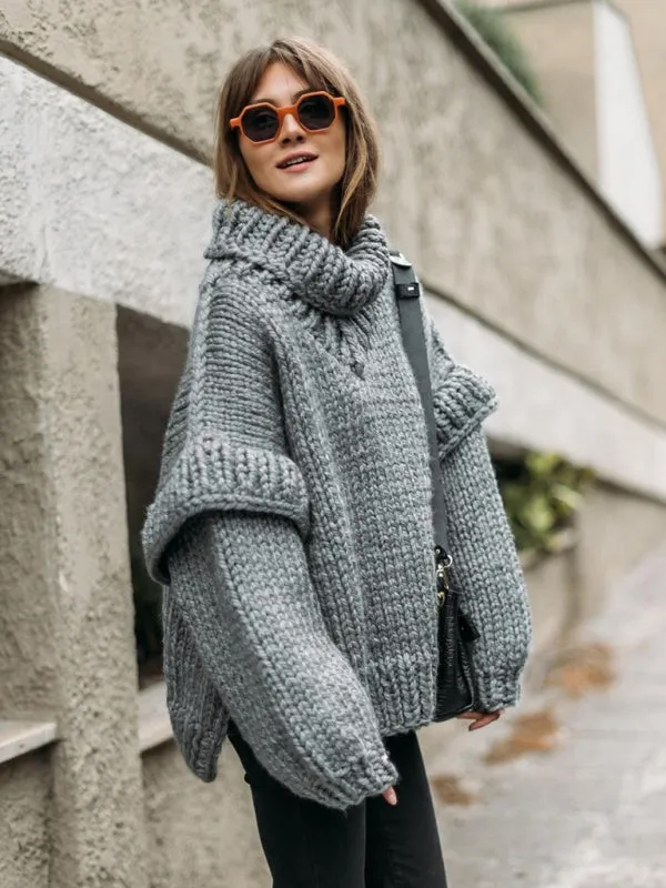 Trendy High Neck Sweater with Ruffle Hem