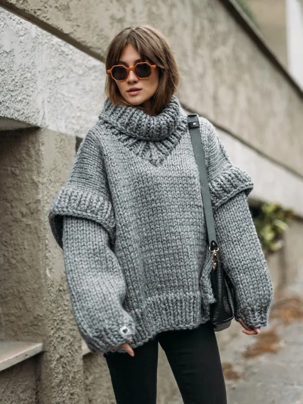 Trendy High Neck Sweater with Ruffle Hem