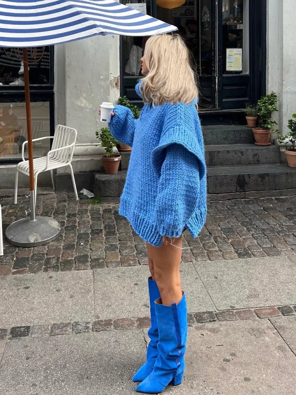 Trendy High Neck Sweater with Ruffle Hem