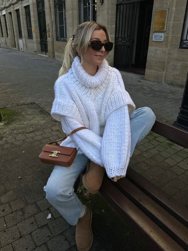 Trendy High Neck Sweater with Ruffle Hem