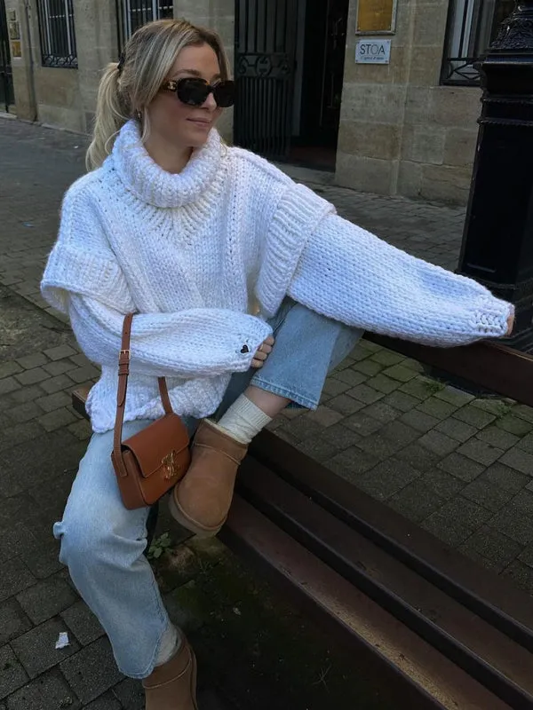 Trendy High Neck Sweater with Ruffle Hem