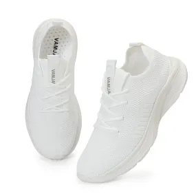 VAMJAM Men's Running Shoes Fashion Sneakers Lightweight Breathable Flying Knitting Lace Up Mesh Walking Shoes Workout Casual Sports Shoes White Size 10.5