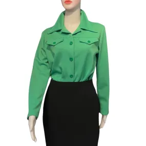 Vintage 1970s Green Polyester Button Down Blouse