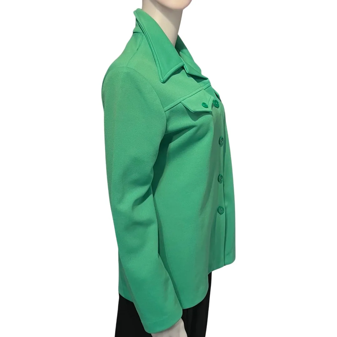 Vintage 1970s Green Polyester Button Down Blouse