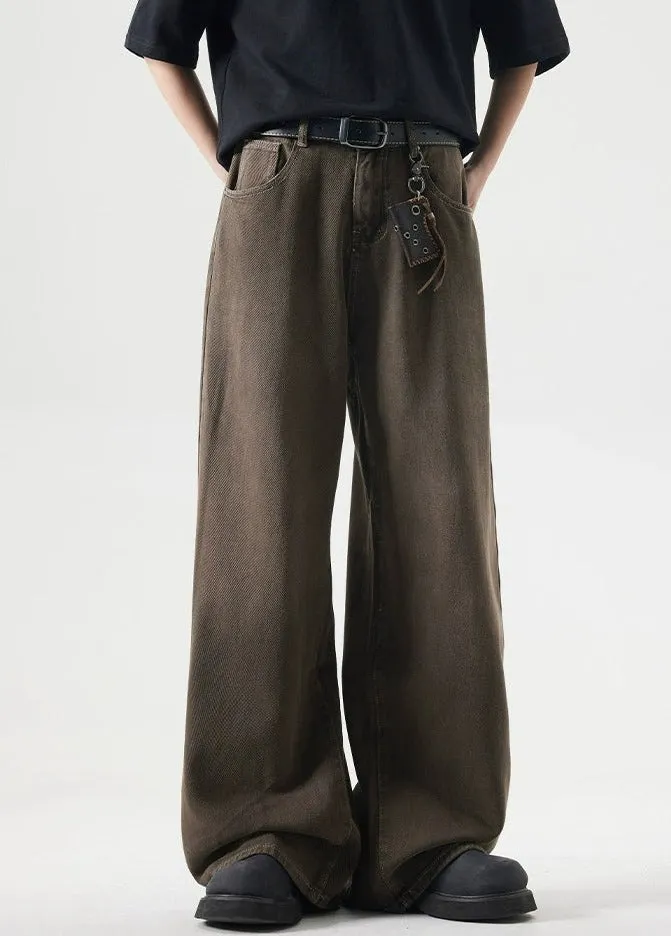 Wide-Leg Burnt Sand-Faded Denim Jeans