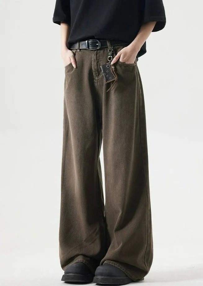 Wide-Leg Burnt Sand-Faded Denim Jeans