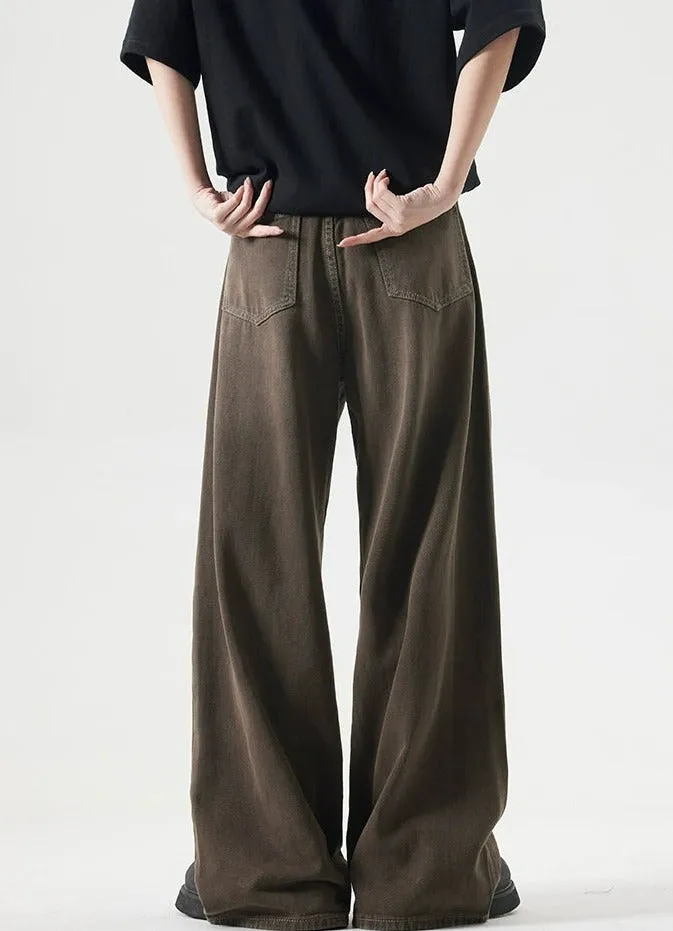 Wide-Leg Burnt Sand-Faded Denim Jeans