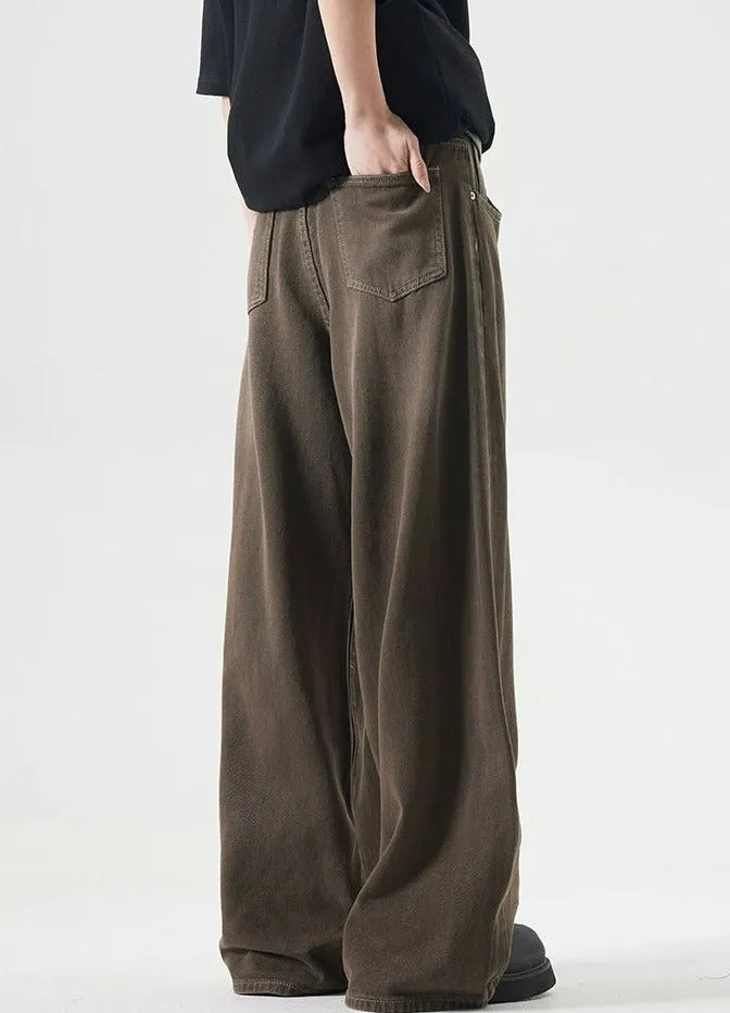 Wide-Leg Burnt Sand-Faded Denim Jeans