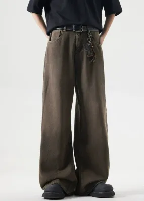 Wide-Leg Burnt Sand-Faded Denim Jeans