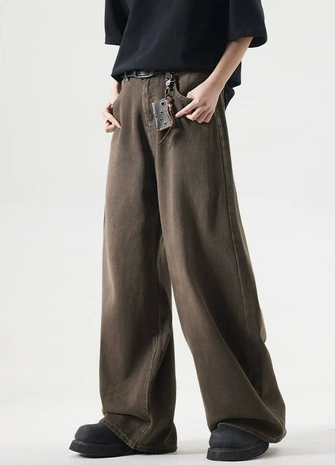 Wide-Leg Burnt Sand-Faded Denim Jeans