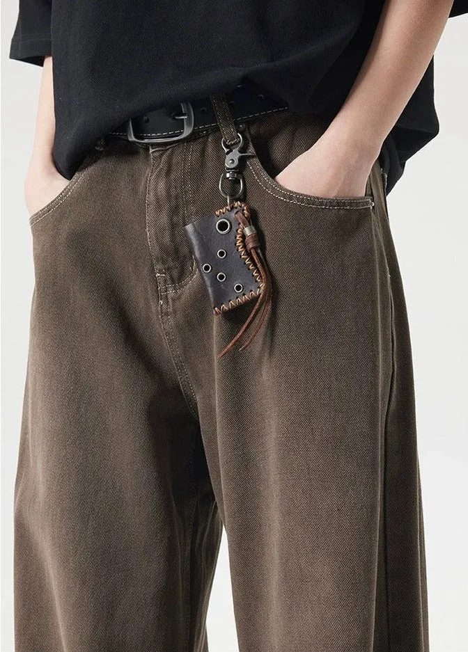 Wide-Leg Burnt Sand-Faded Denim Jeans