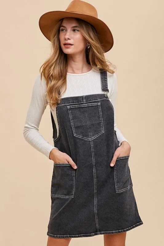 Wide Strap Denim Overall Dress