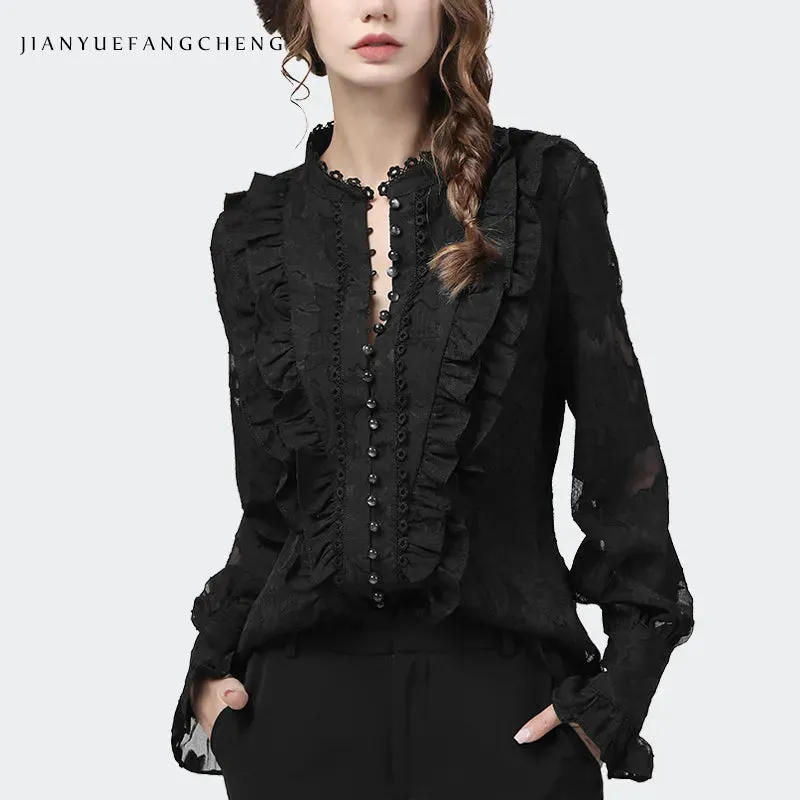 Women Long Flared Sleeve Lace Tops