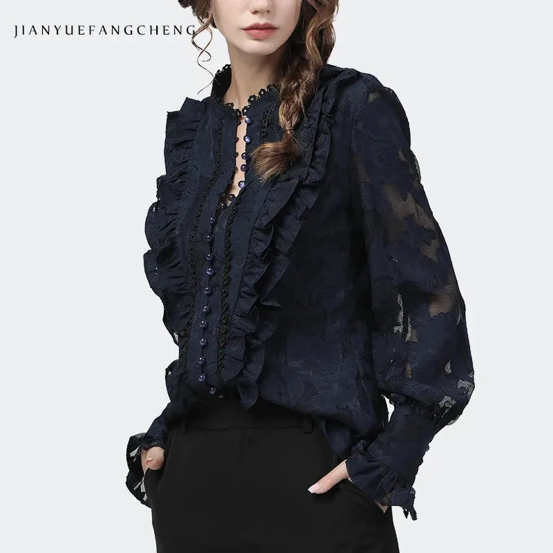 Women Long Flared Sleeve Lace Tops