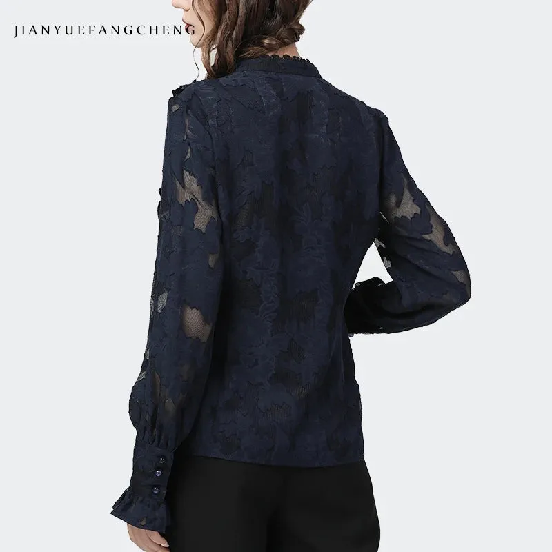 Women Long Flared Sleeve Lace Tops