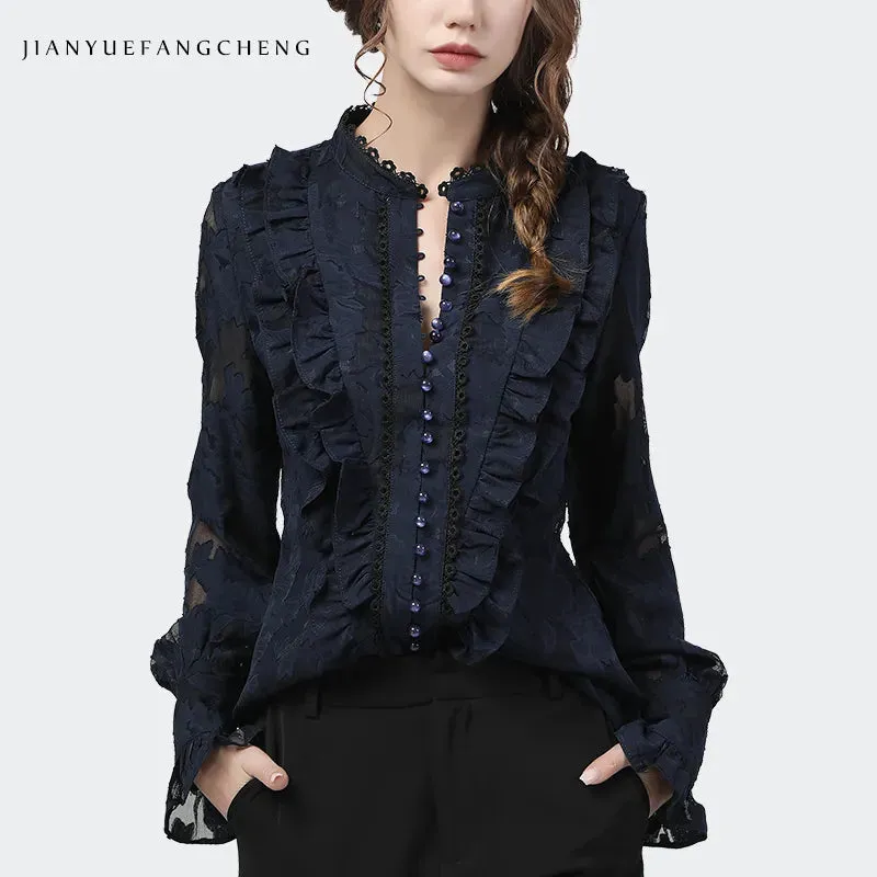 Women Long Flared Sleeve Lace Tops