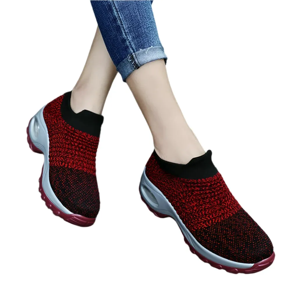 Women's Fashion Air Cushion Walking Shoes – Lightweight, Breathable Slip-On Sneakers with Thick Bottom for Casual Comfort