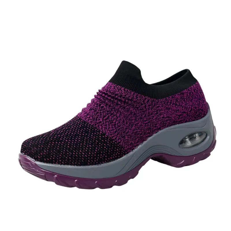 Women's Fashion Air Cushion Walking Shoes – Lightweight, Breathable Slip-On Sneakers with Thick Bottom for Casual Comfort
