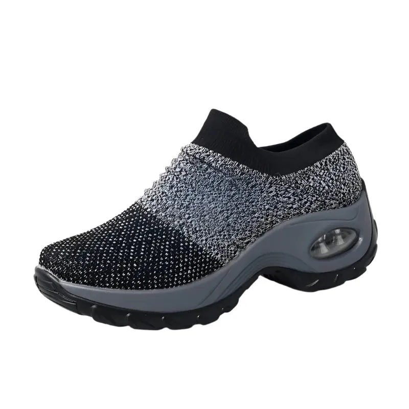 Women's Fashion Air Cushion Walking Shoes – Lightweight, Breathable Slip-On Sneakers with Thick Bottom for Casual Comfort