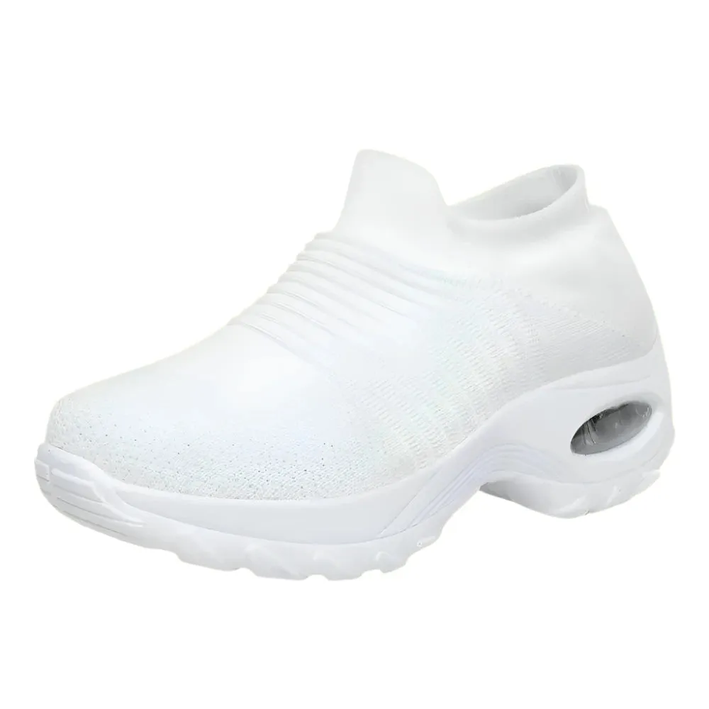 Women's Fashion Air Cushion Walking Shoes – Lightweight, Breathable Slip-On Sneakers with Thick Bottom for Casual Comfort