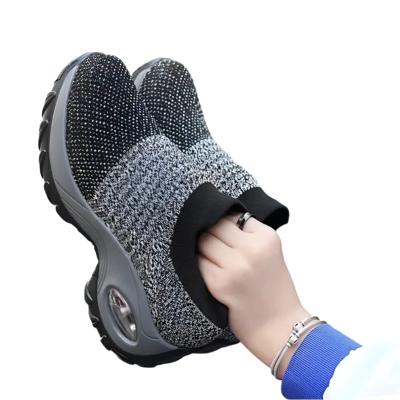Women's Fashion Air Cushion Walking Shoes – Lightweight, Breathable Slip-On Sneakers with Thick Bottom for Casual Comfort