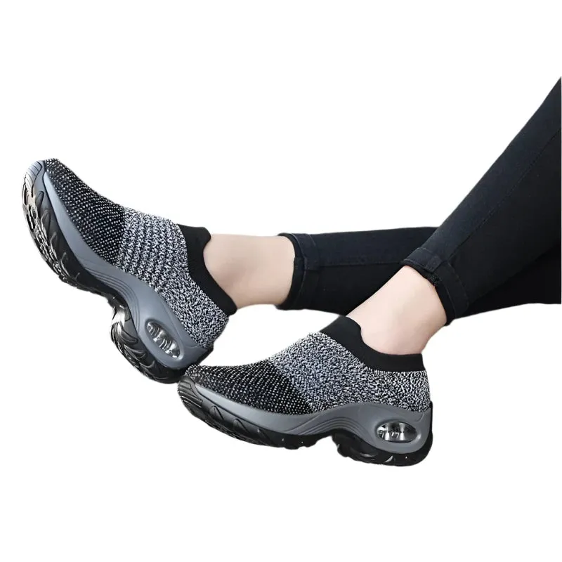 Women's Fashion Air Cushion Walking Shoes – Lightweight, Breathable Slip-On Sneakers with Thick Bottom for Casual Comfort
