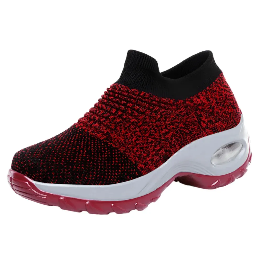 Women's Fashion Air Cushion Walking Shoes – Lightweight, Breathable Slip-On Sneakers with Thick Bottom for Casual Comfort