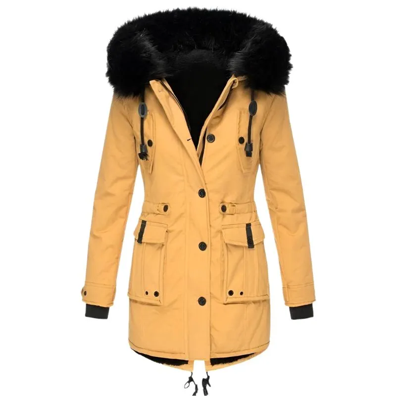 Women's Mid-Length Thick Hooded Drawstring Winter Jacket