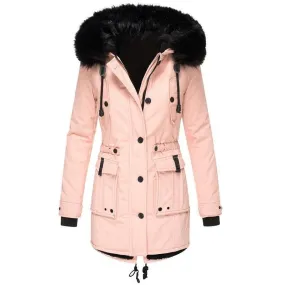 Women's Mid-Length Thick Hooded Drawstring Winter Jacket