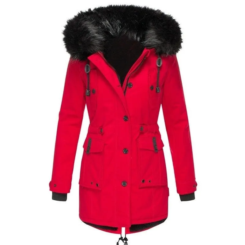 Women's Mid-Length Thick Hooded Drawstring Winter Jacket