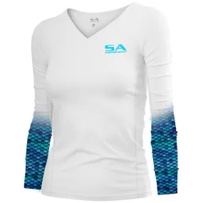 Women's Performance Long Sleeve Shirt | White | Mermaid Scales